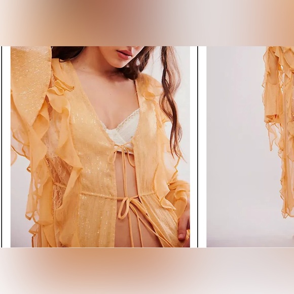 Free People Sheer Ruffle Robe in Yellow - Picture 6 of 7